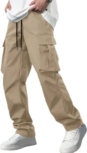 Comdecevis Men's Casual Cargo Pants Workout Joggers Stretch Sweatpants Hiking Drawstring Tactical Pants with Multi Pockets