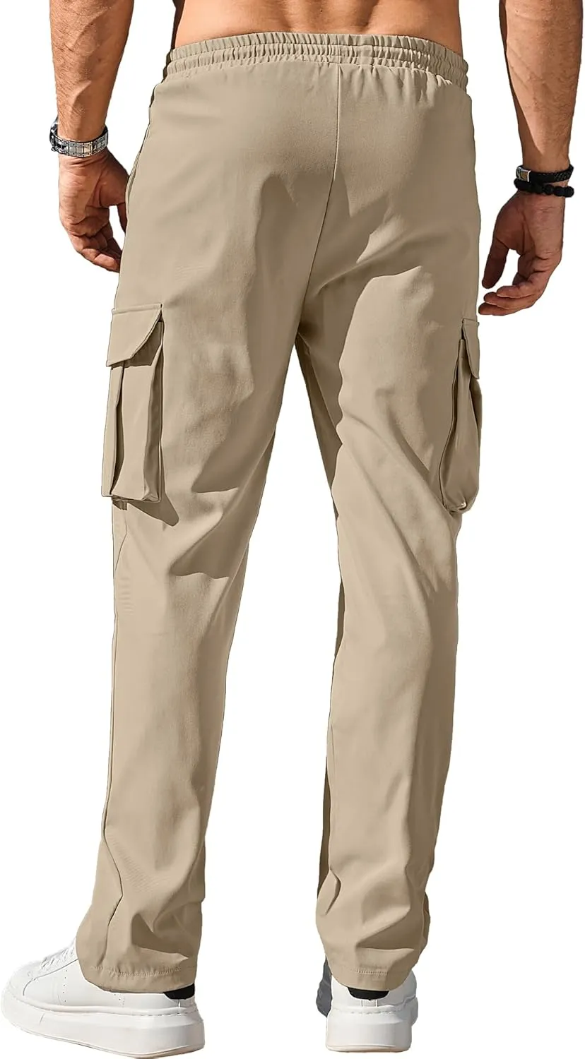 Comdecevis Men's Casual Cargo Pants Workout Joggers Stretch Sweatpants Hiking Drawstring Tactical Pants with Multi Pockets