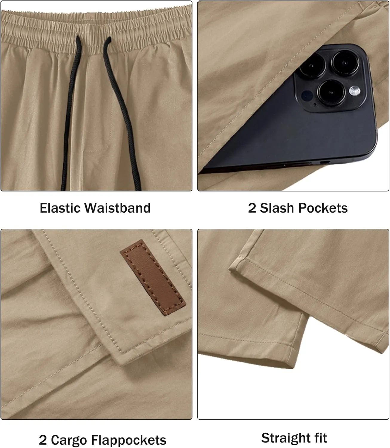 Comdecevis Men's Casual Cargo Pants Workout Joggers Stretch Sweatpants Hiking Drawstring Tactical Pants with Multi Pockets