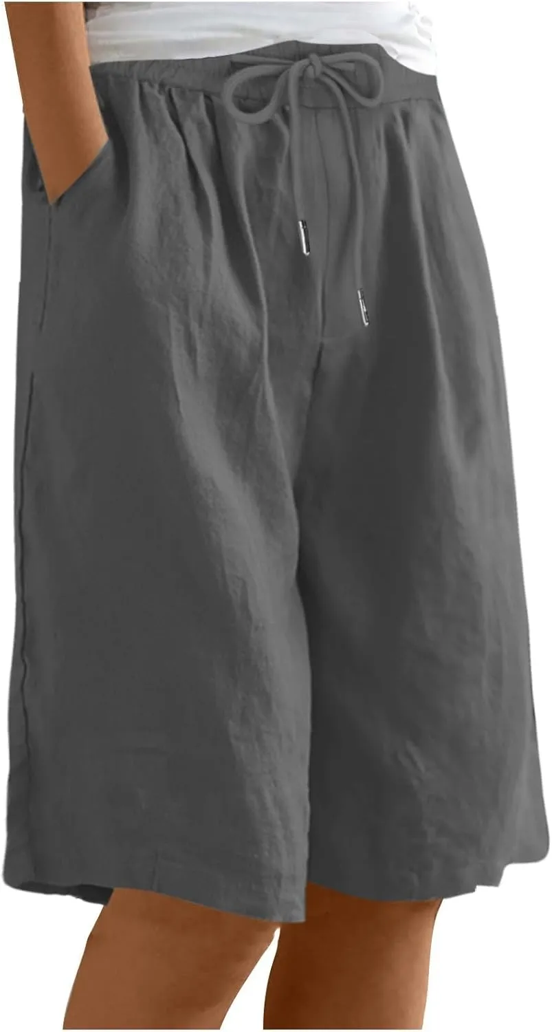 Comfy Shorts for Women Drawstring Elastic High Waisted Summer Clothing Knee Length Casual Lightweight Beach Outfit