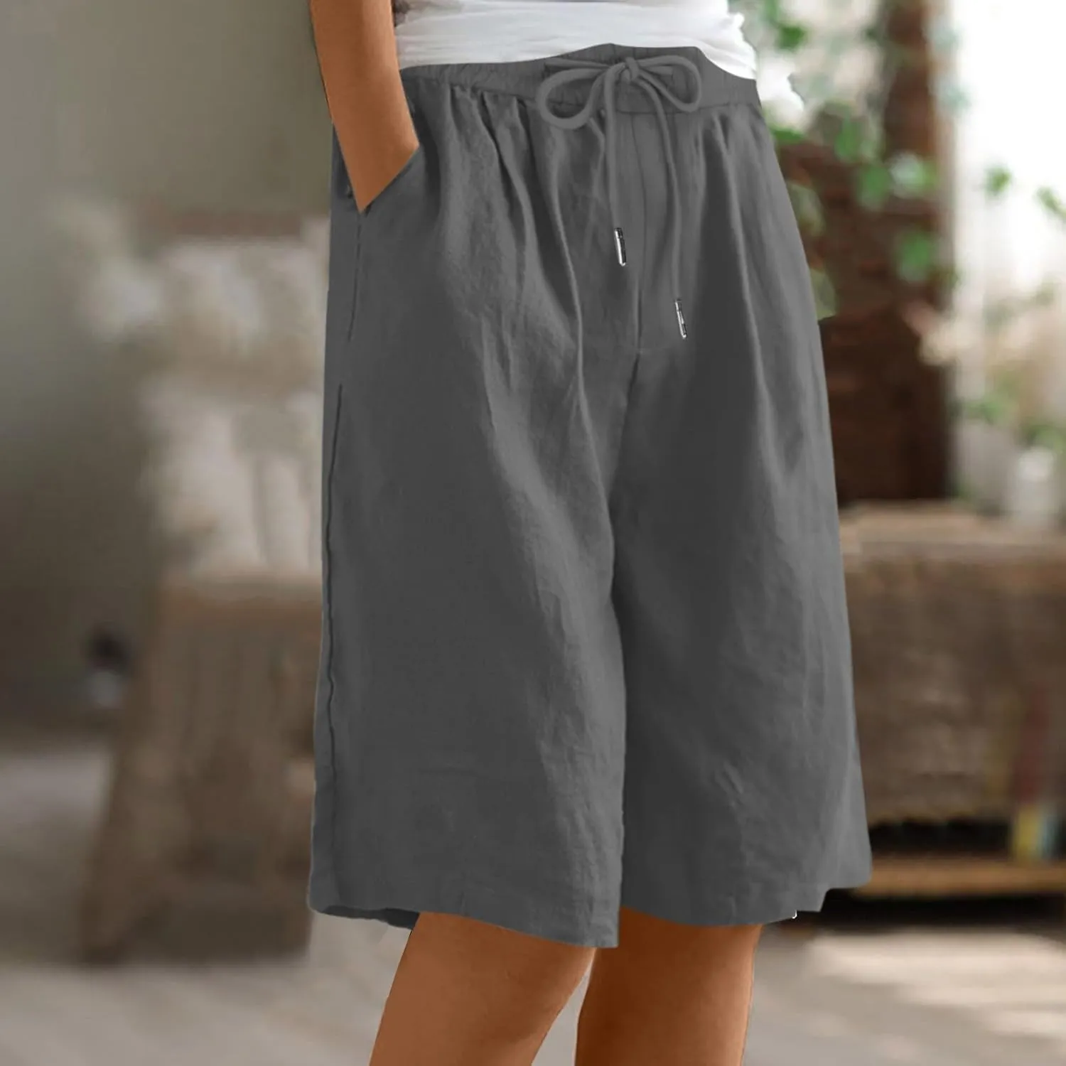 Comfy Shorts for Women Drawstring Elastic High Waisted Summer Clothing Knee Length Casual Lightweight Beach Outfit