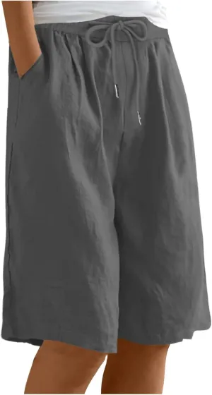 Comfy Shorts for Women Drawstring Elastic High Waisted Summer Clothing Knee Length Casual Lightweight Beach Outfit