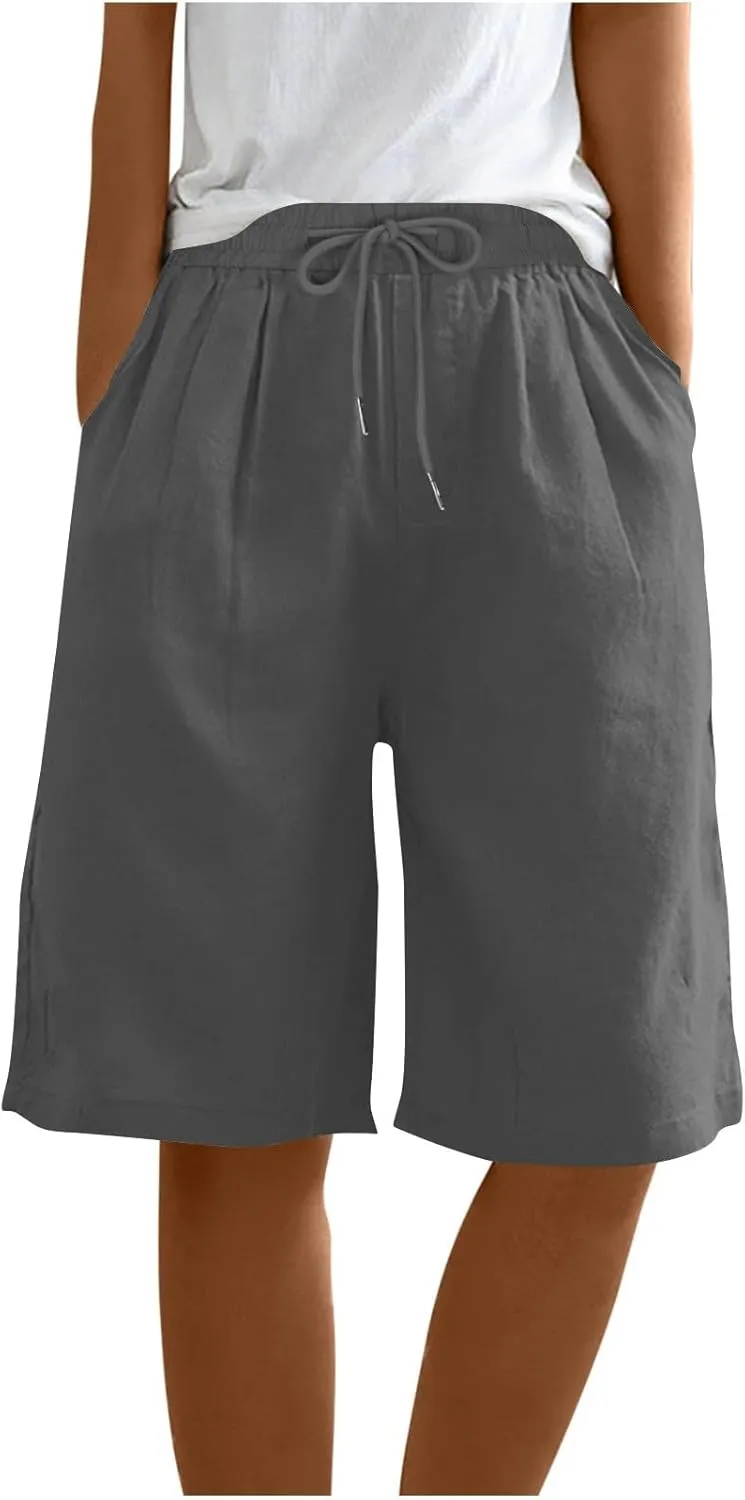 Comfy Shorts for Women Drawstring Elastic High Waisted Summer Clothing Knee Length Casual Lightweight Beach Outfit