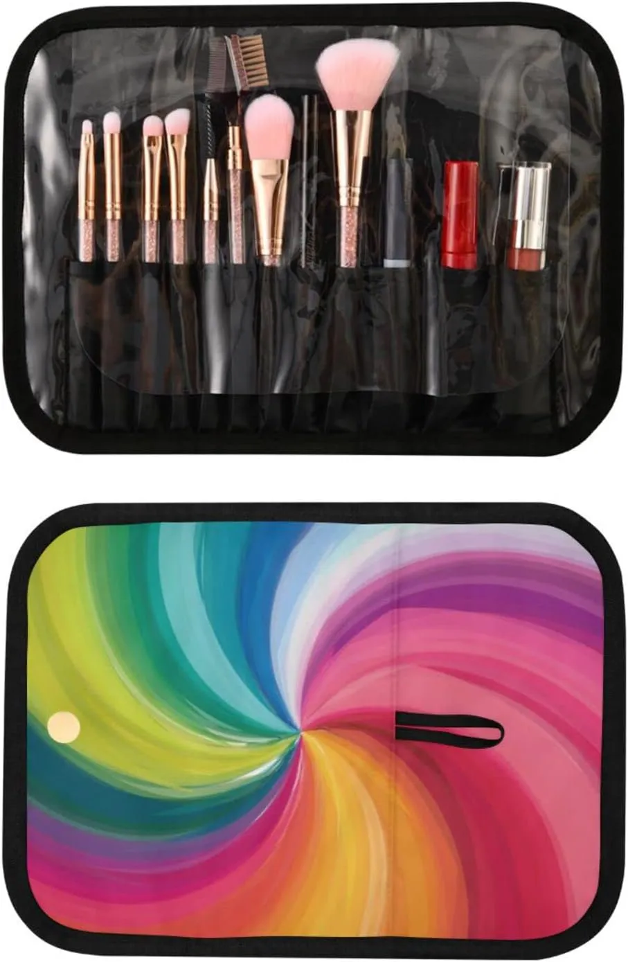 Concentric Rainbow, Spectrum Spirally Lines, Twisting Rotating lines 3 PCs Set Toiletry bags, 1 Women's Travel Cosmetic Bag, 1 Hanging Toiletry Wash Bag, 1 Brush Case, Portable Makeup Storage Case