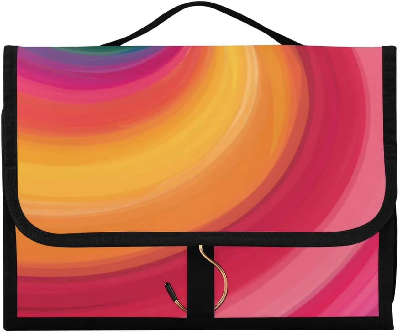 Concentric Rainbow, Spectrum Spirally Lines, Twisting Rotating lines 3 PCs Set Toiletry bags, 1 Women's Travel Cosmetic Bag, 1 Hanging Toiletry Wash Bag, 1 Brush Case, Portable Makeup Storage Case