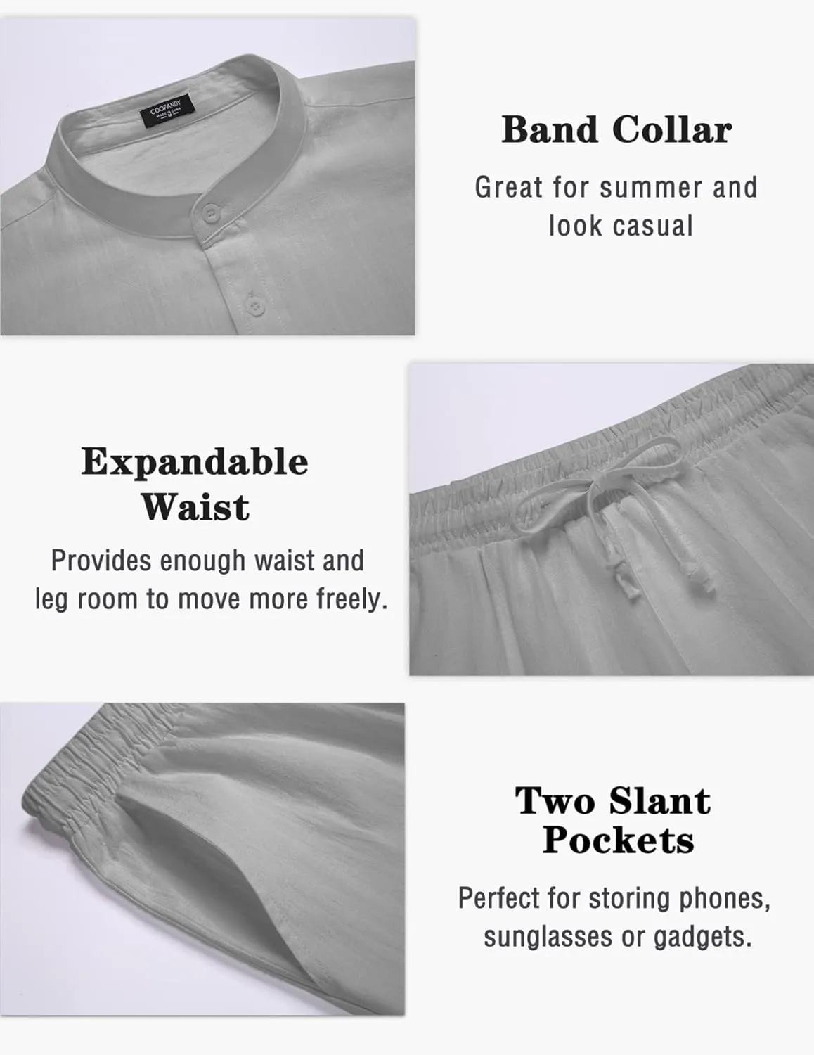 COOFANDY Linen Sets For Men 2 Piece Button Down Shirt Long Sleeve and Casual Beach Drawstring Waist Shorts Summer Outfits