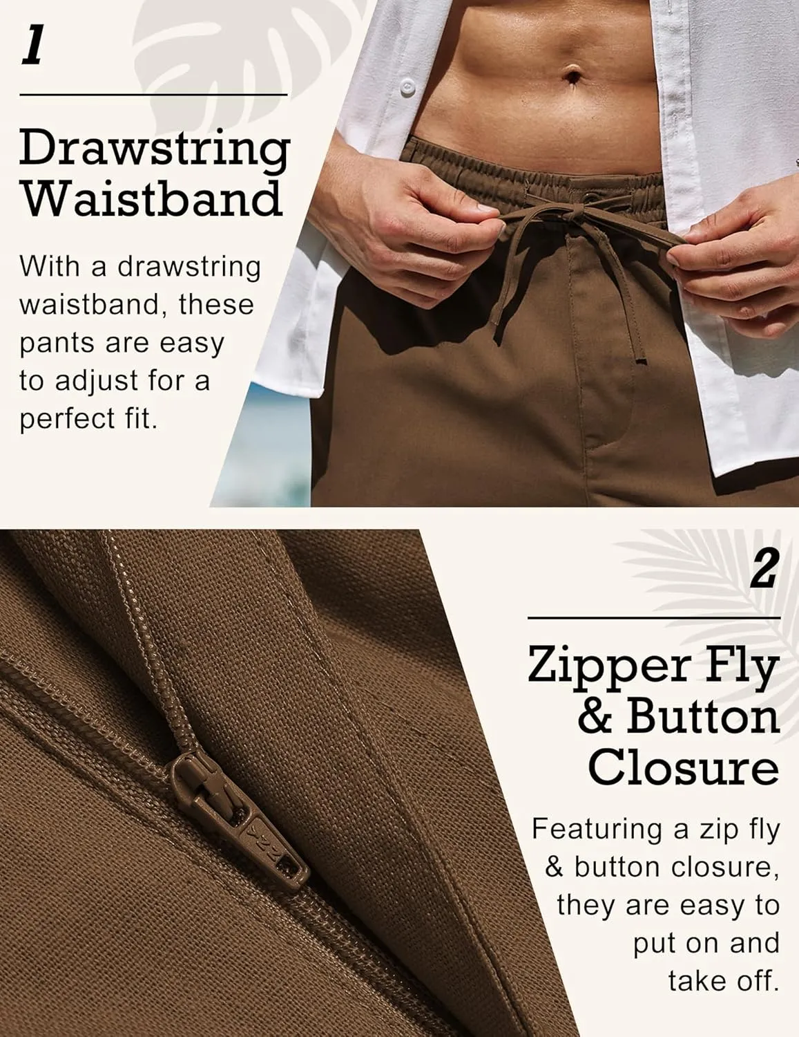 COOFANDY Men's Casual Linen Pants Elastic Waist Drawstring Beach Summer Pants Lightweight Linen Trousers