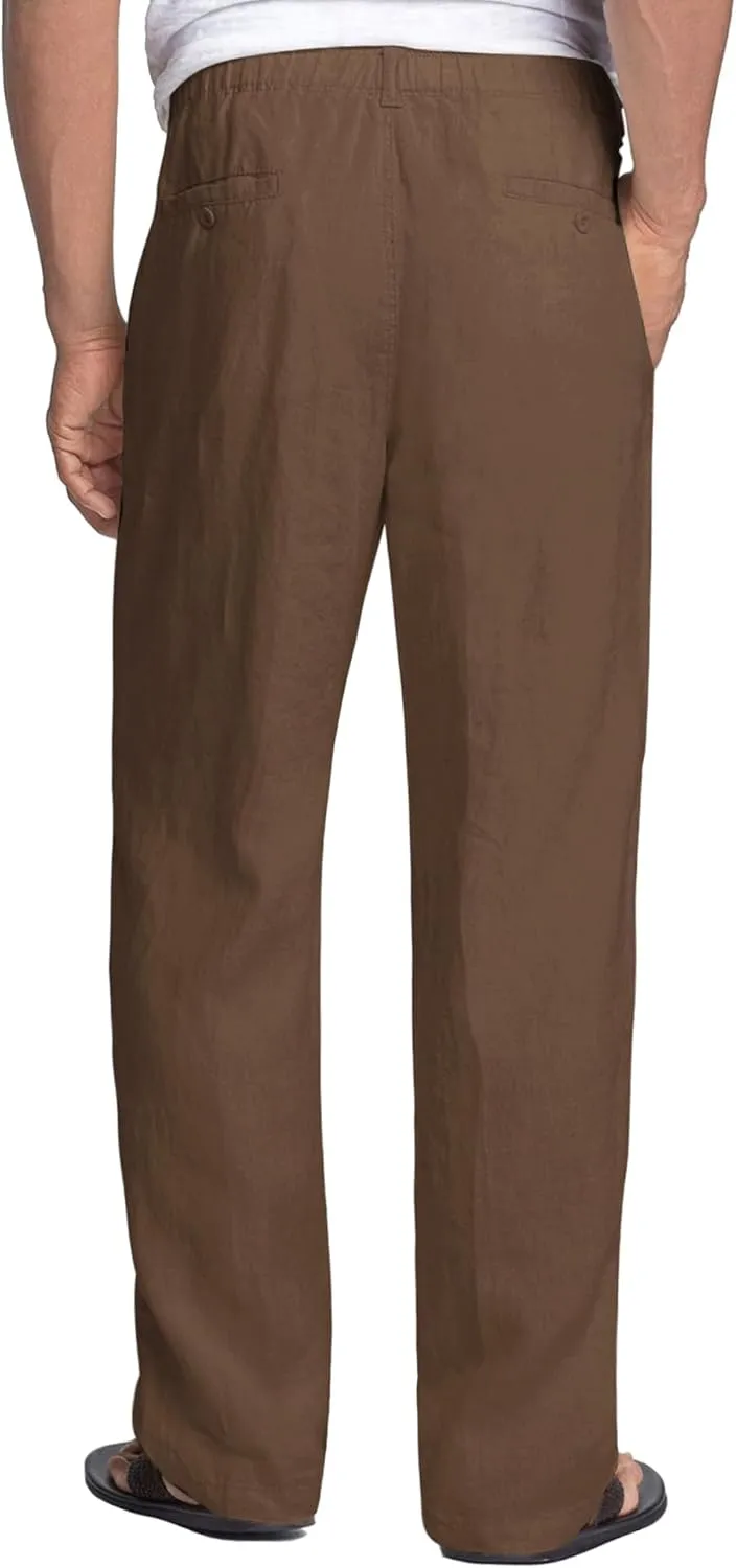 COOFANDY Men's Casual Linen Pants Elastic Waist Drawstring Beach Summer Pants Lightweight Linen Trousers