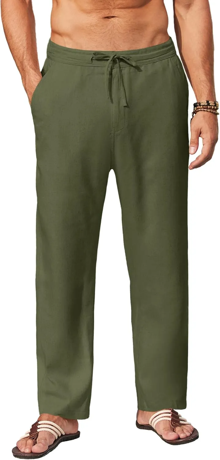 COOFANDY Men's Casual Linen Pants Elastic Waist Drawstring Yoga Beach Pants Lightweight Loose Fit Trousers with Pockets
