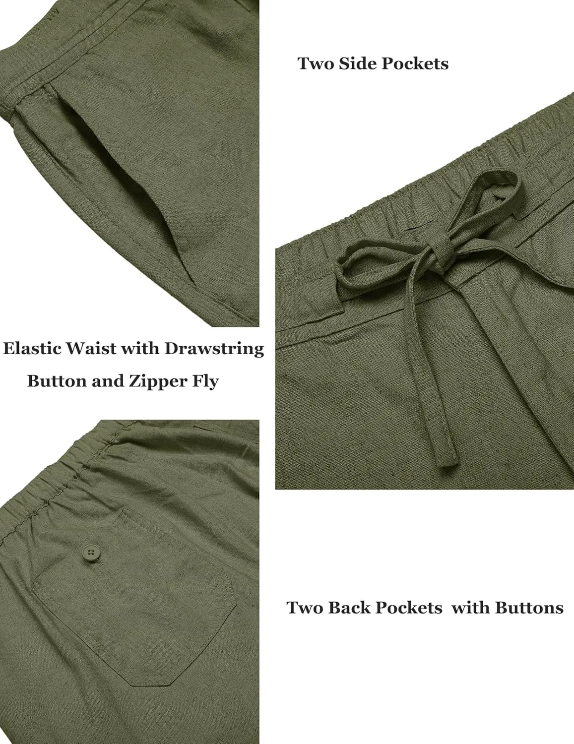 COOFANDY Men's Casual Linen Pants Elastic Waist Drawstring Yoga Beach Pants Lightweight Loose Fit Trousers with Pockets