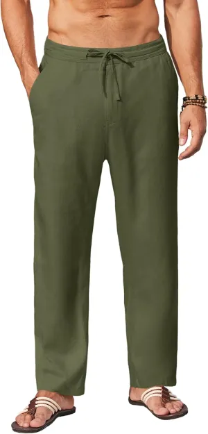 COOFANDY Men's Casual Linen Pants Elastic Waist Drawstring Yoga Beach Pants Lightweight Loose Fit Trousers with Pockets