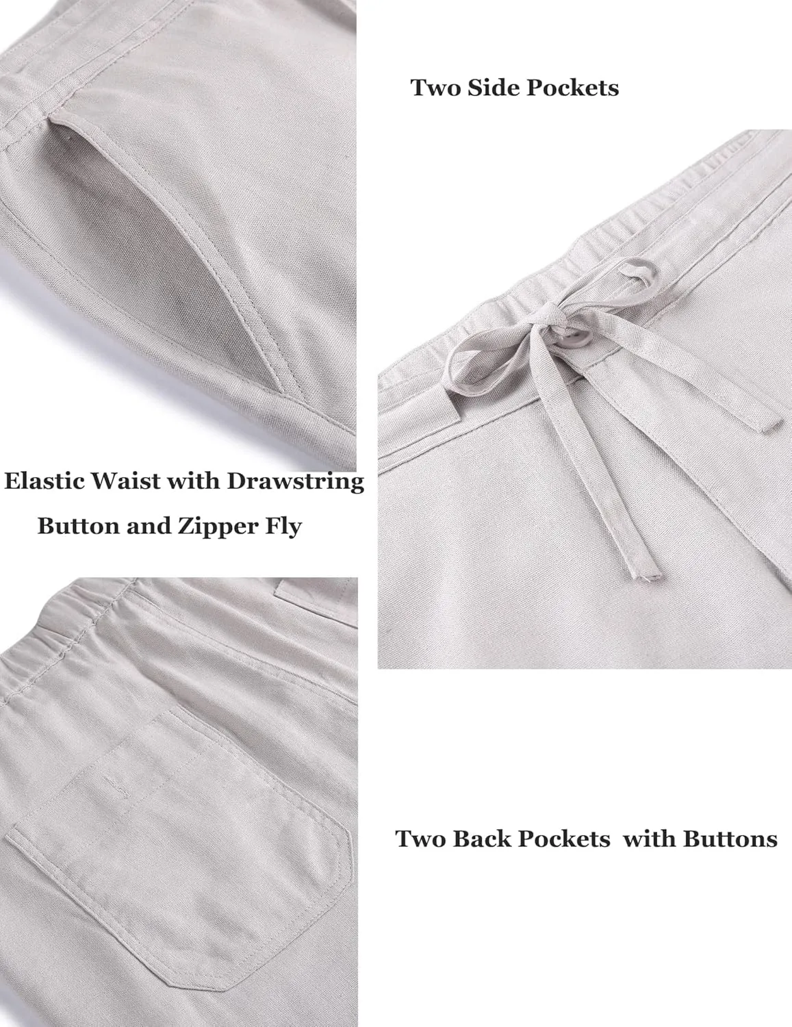 COOFANDY Men's Casual Linen Pants Elastic Waist Drawstring Yoga Beach Pants Lightweight Loose Fit Trousers with Pockets