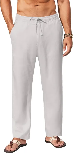 COOFANDY Men's Casual Linen Pants Elastic Waist Drawstring Yoga Beach Pants Lightweight Loose Fit Trousers with Pockets