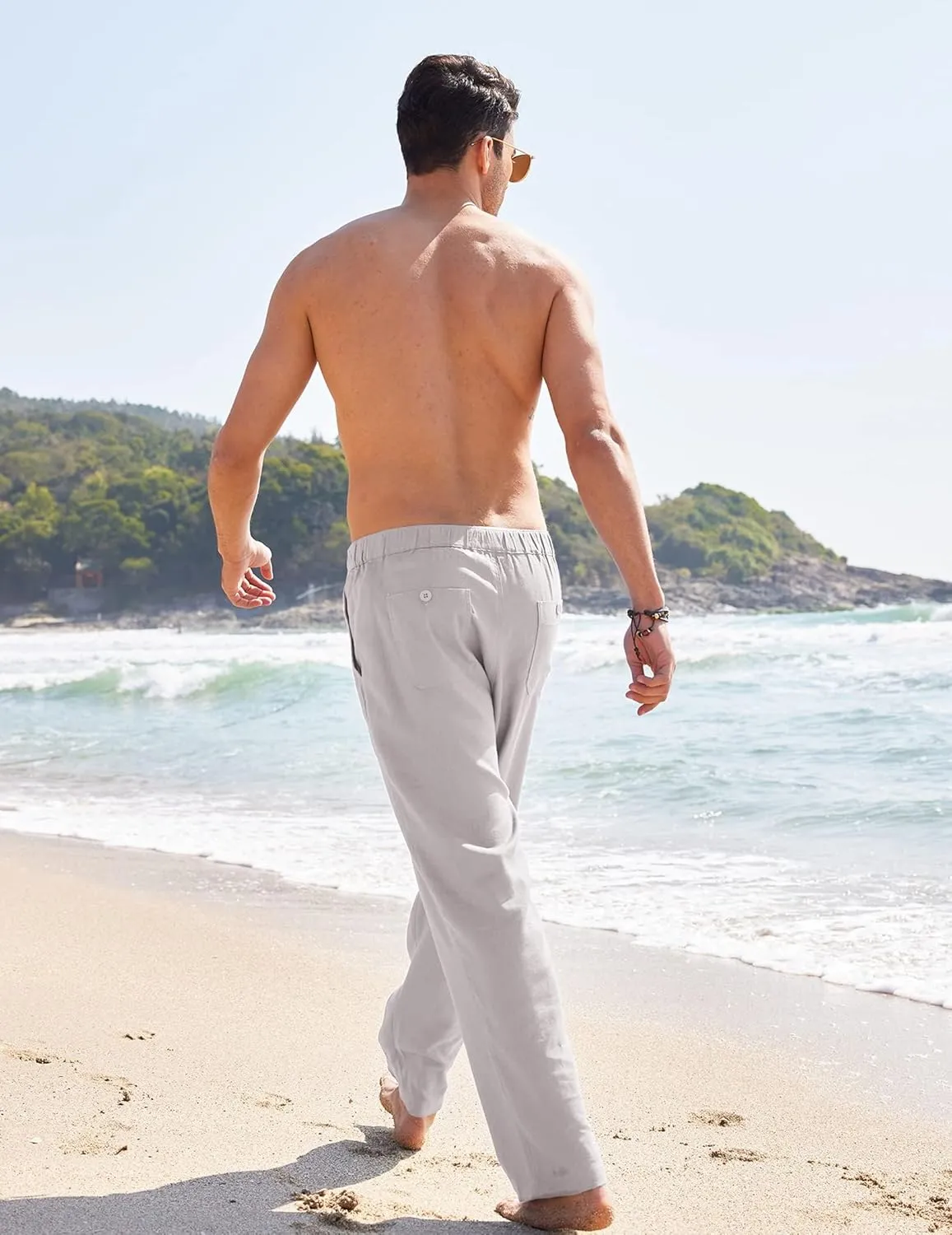 COOFANDY Men's Casual Linen Pants Elastic Waist Drawstring Yoga Beach Pants Lightweight Loose Fit Trousers with Pockets