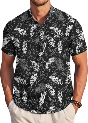COOFANDY Men's Henley Shirts Band Collar Short Sleeve Shirt Casual Summer Beach Shirt Hippie T Shirt Fashion Hawaiian Shirt