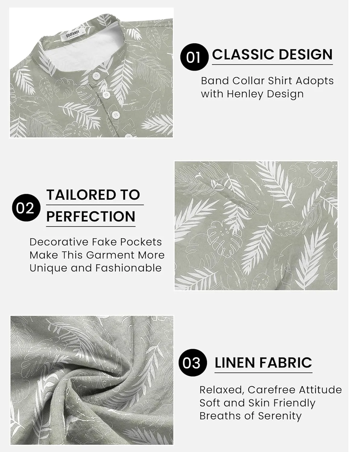 COOFANDY Men's Henley Shirts Band Collar Short Sleeve Shirt Casual Summer Beach Shirt Hippie T Shirt Fashion Hawaiian Shirt