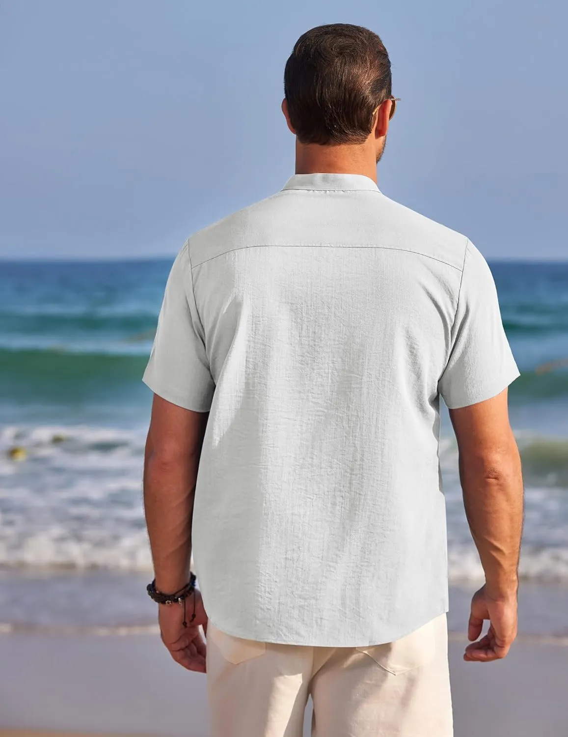 COOFANDY Men's Henley Shirts Band Collar Short Sleeve Shirt Casual Summer Beach Shirt Hippie T Shirt Fashion Hawaiian Shirt