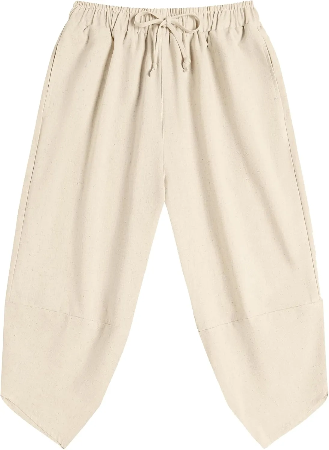 COOFANDY Men's Linen Harem Capri Pants Lightweight Loose 3/4 Shorts Drawstring Elastic Waist Casual Beach Boho Yoga Trousers
