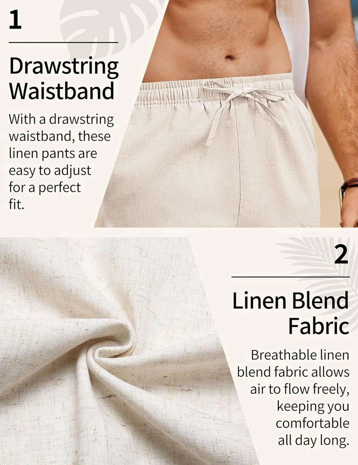 COOFANDY Men's Linen Pants Drawstring Casual Loose Fit Beach Summer Pants Lightweight Linen Trousers Yoga Pants