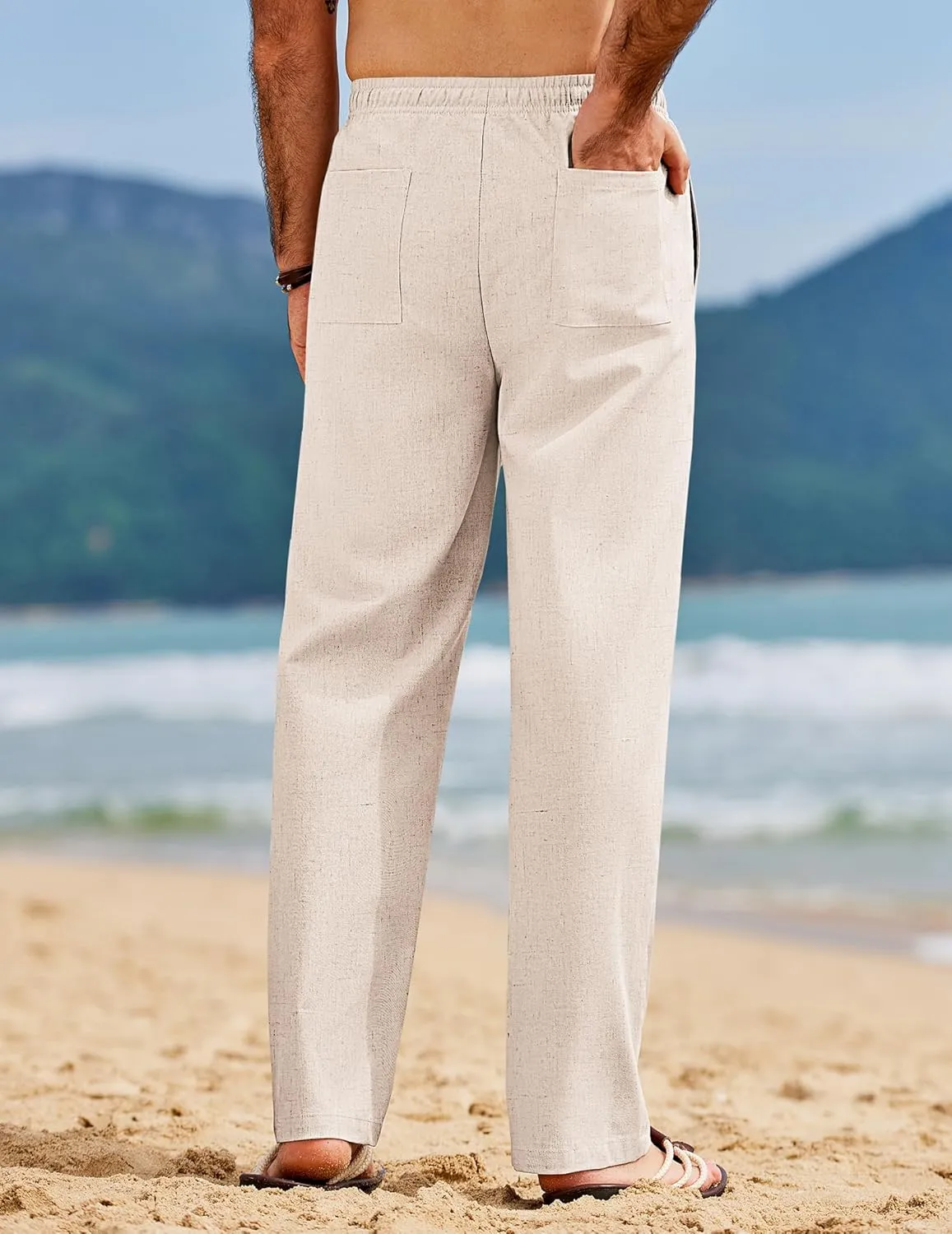 COOFANDY Men's Linen Pants Drawstring Casual Loose Fit Beach Summer Pants Lightweight Linen Trousers Yoga Pants
