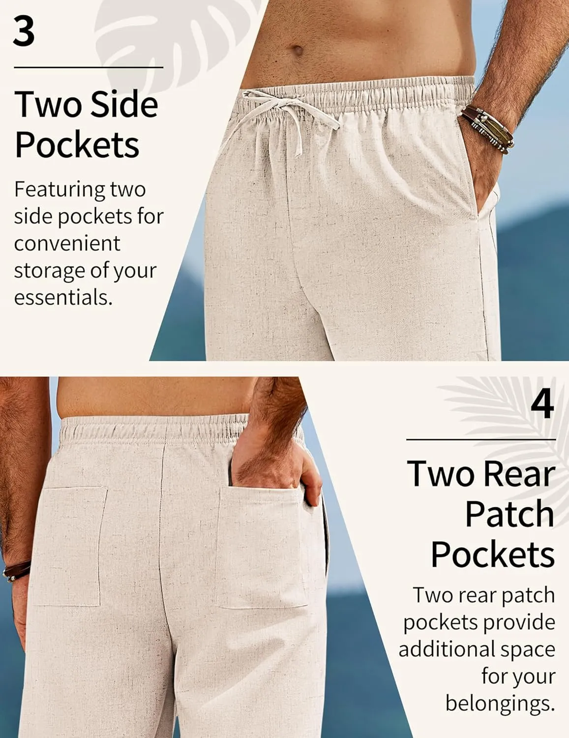 COOFANDY Men's Linen Pants Drawstring Casual Loose Fit Beach Summer Pants Lightweight Linen Trousers Yoga Pants