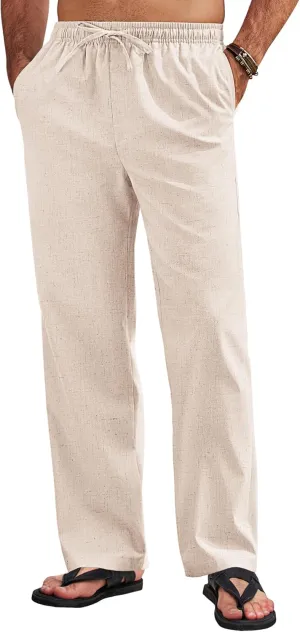 COOFANDY Men's Linen Pants Drawstring Casual Loose Fit Beach Summer Pants Lightweight Linen Trousers Yoga Pants