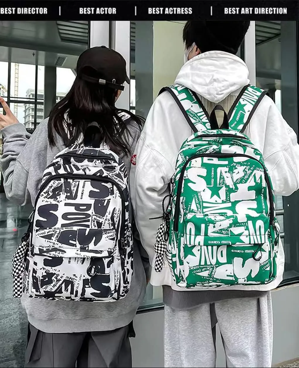 Cool Graffiti Backpack for Women Travel Bag Lightweight Large Bookbag Casual Laptop Computer Bag with Bottle Side Pockets (Green)