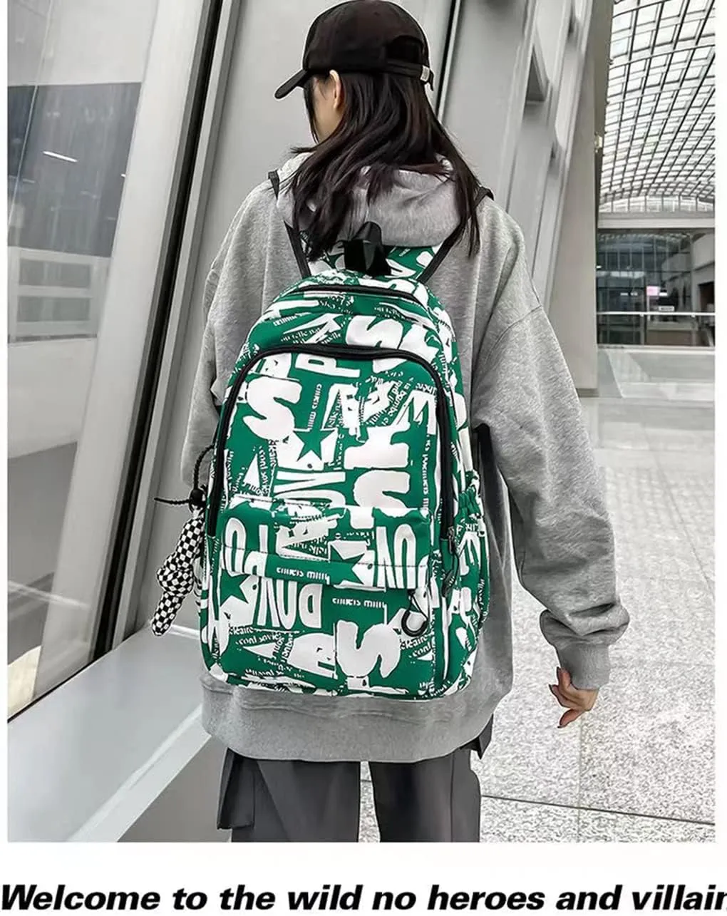Cool Graffiti Backpack for Women Travel Bag Lightweight Large Bookbag Casual Laptop Computer Bag with Bottle Side Pockets (Green)