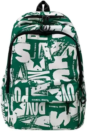 Cool Graffiti Backpack for Women Travel Bag Lightweight Large Bookbag Casual Laptop Computer Bag with Bottle Side Pockets (Green)