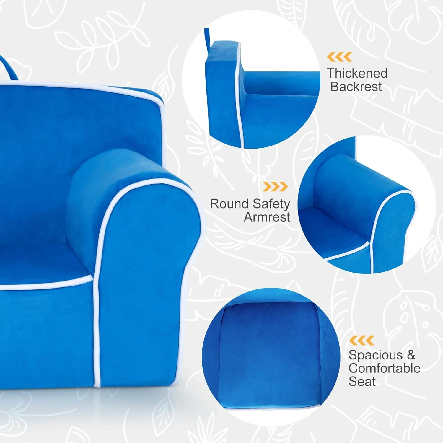 Costzon Kids Couch, Toddler Soft Sofa Chair w/Removable & Washable Velvet Surface for Preschool, Play Room, Nursery, Kindergarten, Toddler Sofa Couch for 0-5 Year Old Boys Girls Birthday Gift (Blue)