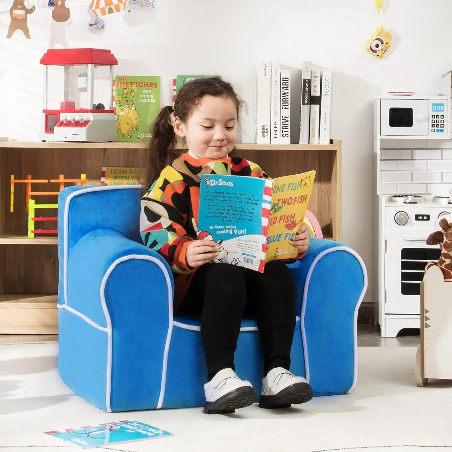 Costzon Kids Couch, Toddler Soft Sofa Chair w/Removable & Washable Velvet Surface for Preschool, Play Room, Nursery, Kindergarten, Toddler Sofa Couch for 0-5 Year Old Boys Girls Birthday Gift (Blue)