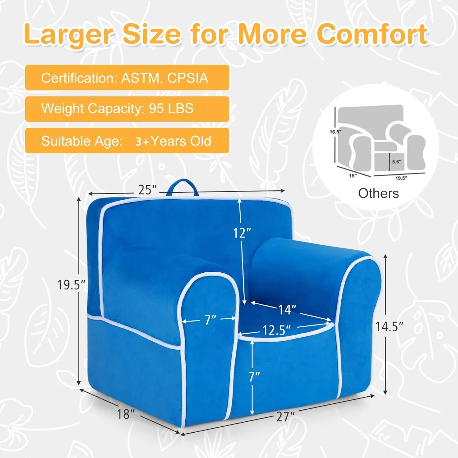 Costzon Kids Couch, Toddler Soft Sofa Chair w/Removable & Washable Velvet Surface for Preschool, Play Room, Nursery, Kindergarten, Toddler Sofa Couch for 0-5 Year Old Boys Girls Birthday Gift (Blue)