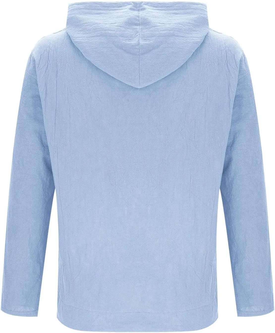 Cotton Hoodie for Mens Long Sleeve Button Down Linen Shirt Drawstring with Pockets Casual Summer Beach Hooded Shirts