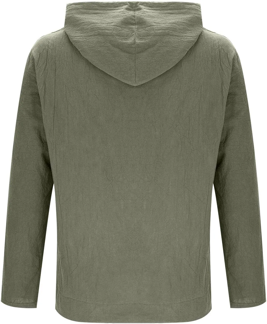 Cotton Hoodie for Mens Long Sleeve Linen Button Down Shirt Drawstring with Pockets Casual Summer Beach Hooded Shirts