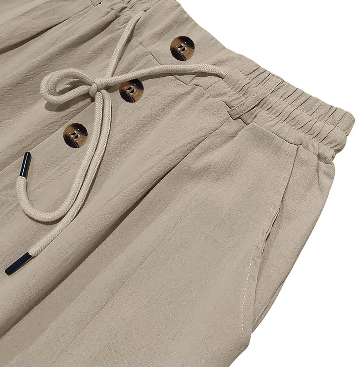 Cotton Linen Pants for Men Elastic Waist Button Down Casual Lightweight Loose Fit Trousers Summer Beach Yoga Pants