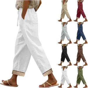 Cotton Linen Pants for Women 2025 Wide Leg Capri Palazzo Lounge Trousers High Waist Drawstring Flowy Pant