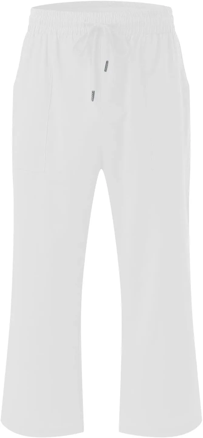 Cotton Linen Pants for Women Trendy 2024 High Waist Drawstring Cropped Pant Trousers Casual Summer Wide Leg Capris