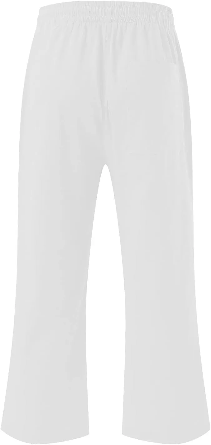 Cotton Linen Pants for Women Trendy 2024 High Waist Drawstring Cropped Pant Trousers Casual Summer Wide Leg Capris
