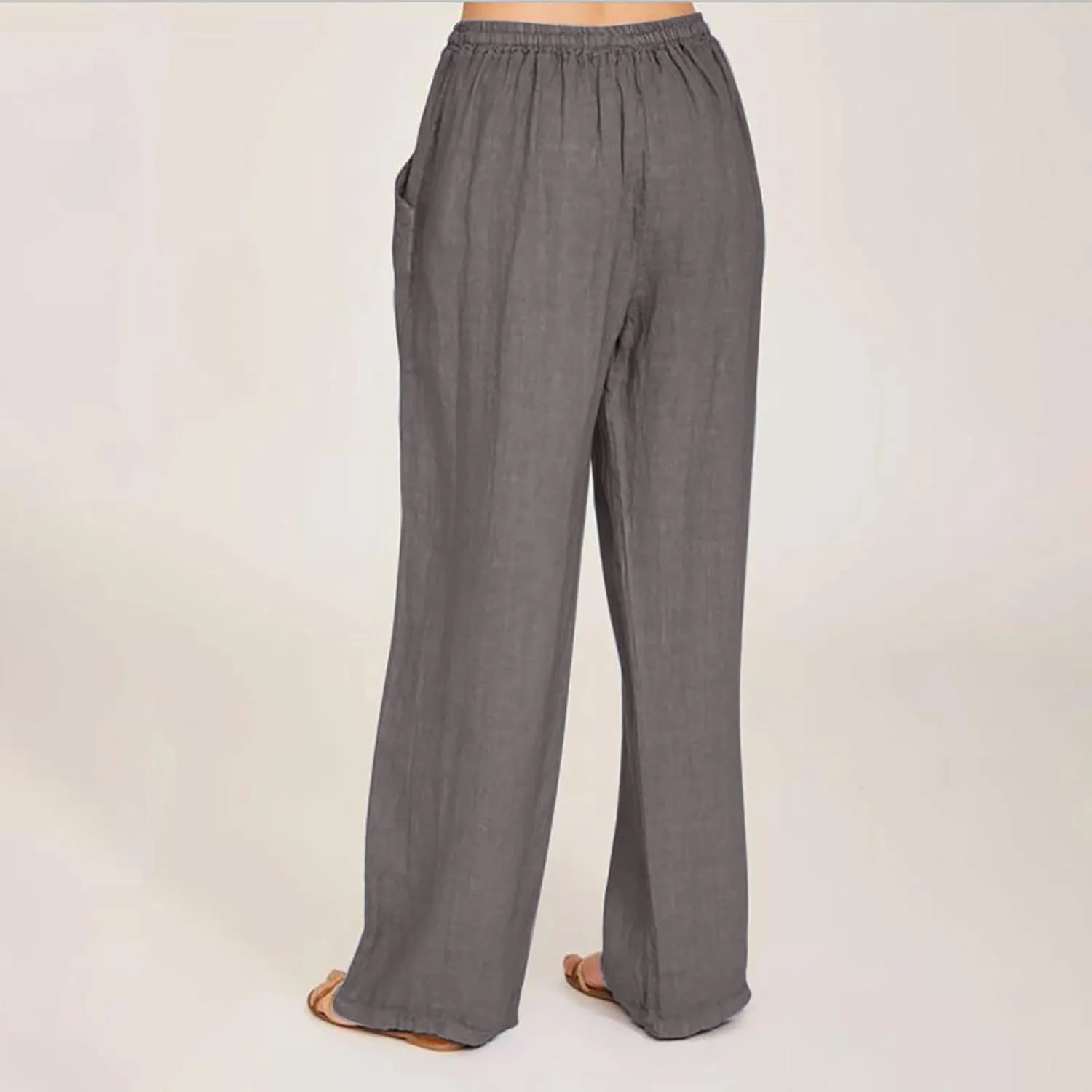 Cotton Linen Wide Leg Pants for Women Casual Summer 2024 Drawstring Beach Pants Loose Flowy Lounge Trousers