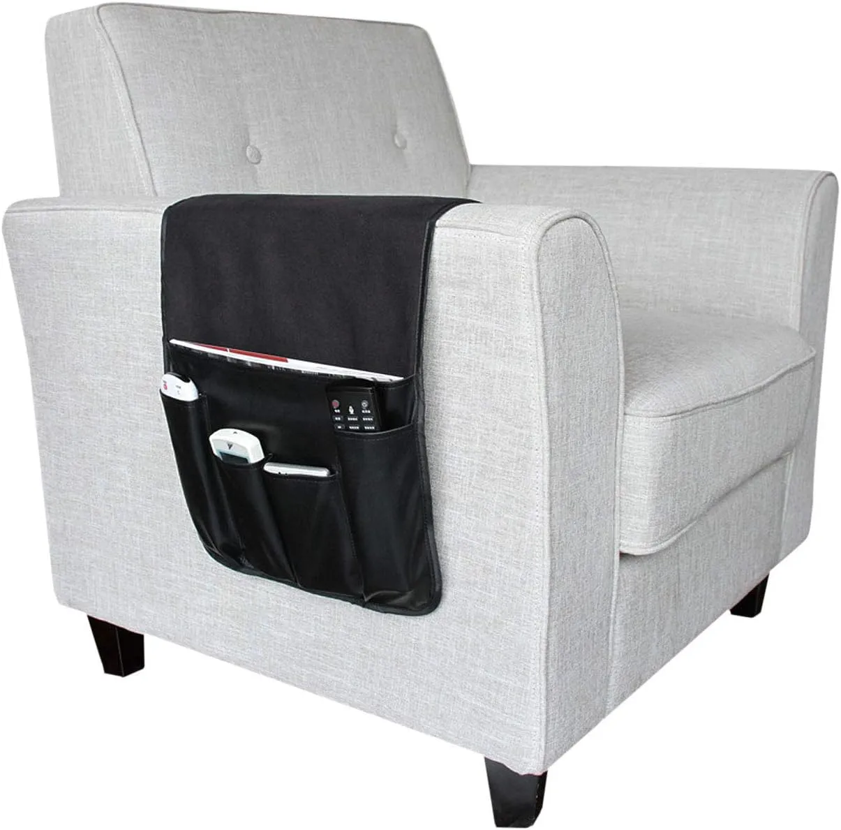 Couch Sofa Armrest Organiser Arm Chair Caddy Bedside Storage Pocket with 6 Pockets TV Remote Holder Bed Storage Pocket Bag for Cellphone Tablet Notepad Book Magazines DVD Glasses