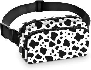 Cow Fanny Pack for Women Belt Bag Fashion Waist Pouch with Adjustable Strap for Sports Running Traveling Hiking Camping Cycling