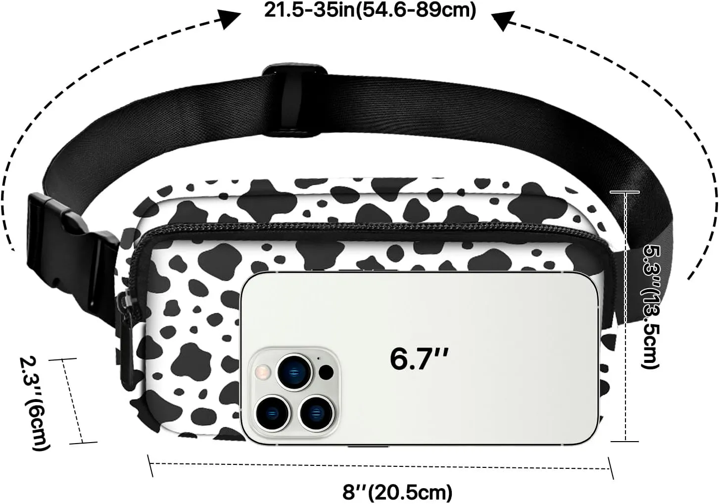 Cow Fanny Pack for Women Belt Bag Fashion Waist Pouch with Adjustable Strap for Sports Running Traveling Hiking Camping Cycling