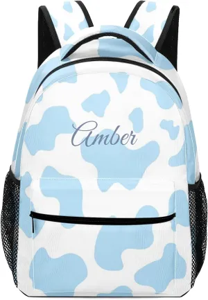 Cow Pattern Blue Backpack Personalized Name Waterproof for Boys Girls Gift