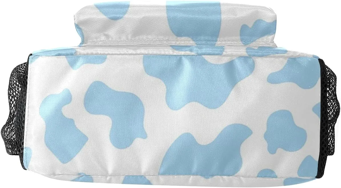 Cow Pattern Blue Backpack Personalized Name Waterproof for Boys Girls Gift