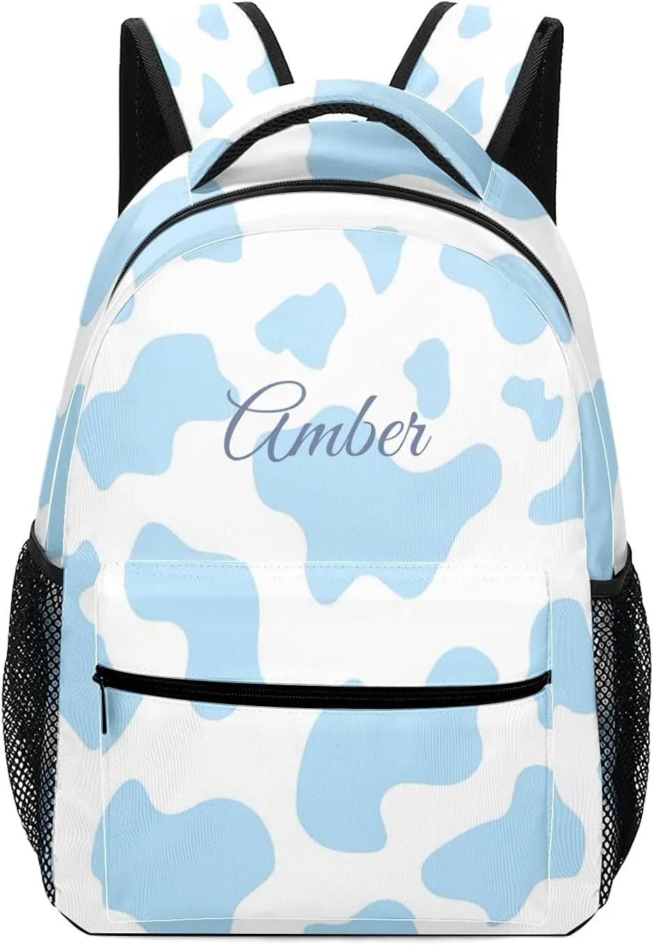 Cow Pattern Blue Backpack Personalized Name Waterproof for Boys Girls Gift