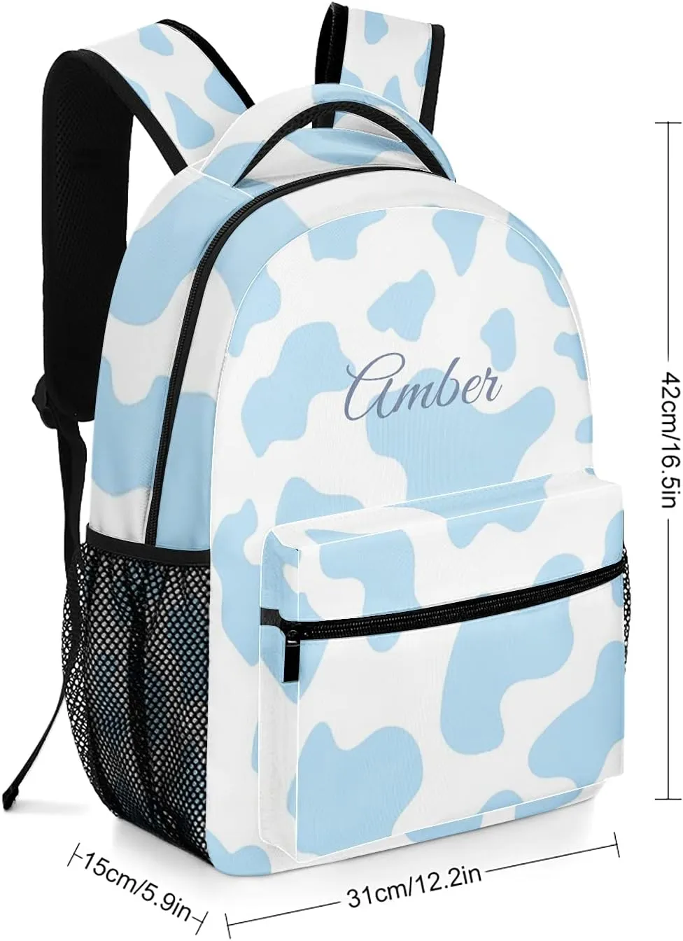 Cow Pattern Blue Backpack Personalized Name Waterproof for Boys Girls Gift