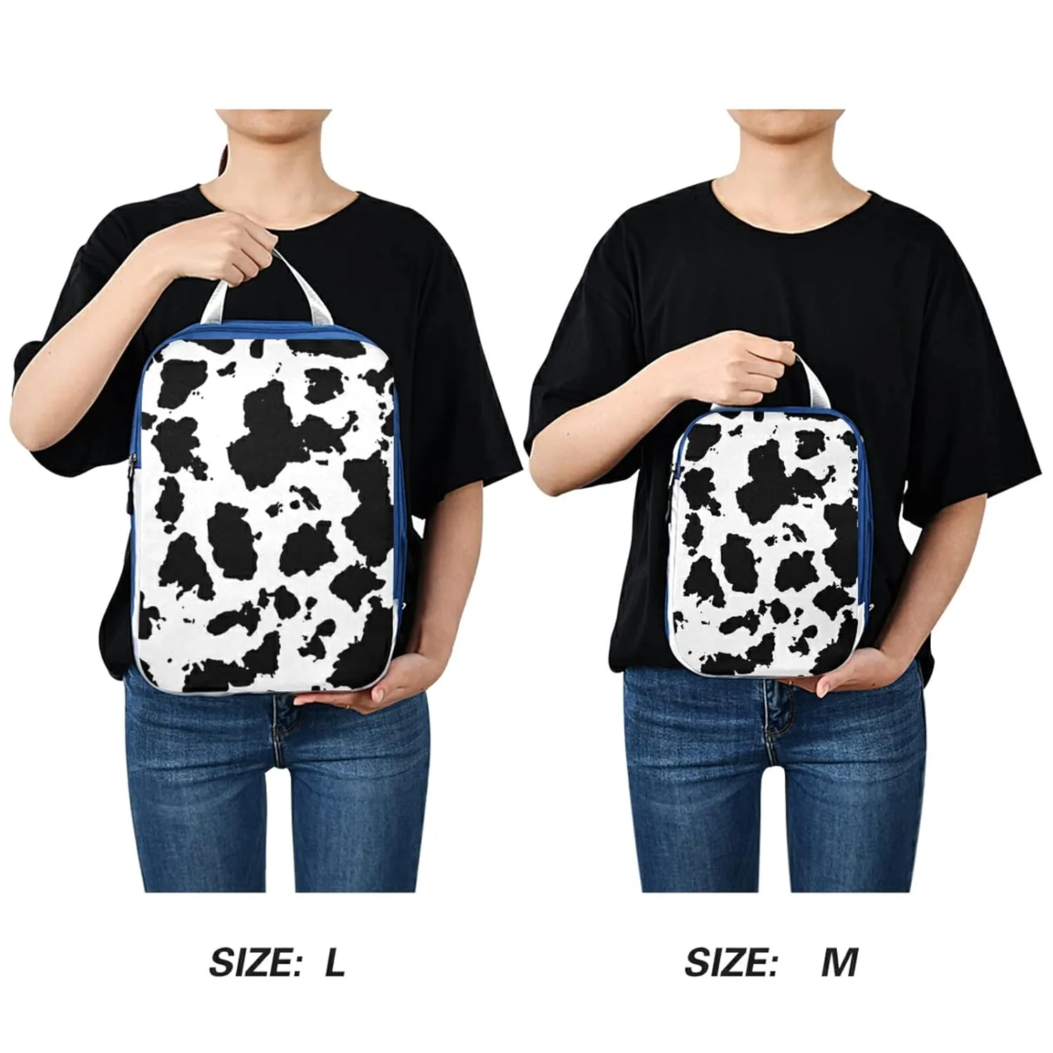 Cow Print Black and White Cracks Scuffs Chips Stains of Ink on White 3 Piece set Cubes Expandable Adjustable Luggage Packing Bags, Ultralight Organizer Accessories Travel Suitcase Compressible Bags