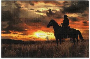 Cowboy Sunset Grassland Jigsaw Puzzle for Adults 1000 Pieces, Impossible Challenging Hard Difficult Puzzles for Adults Jigsaw Puzzles for Party Entertainment Family Games