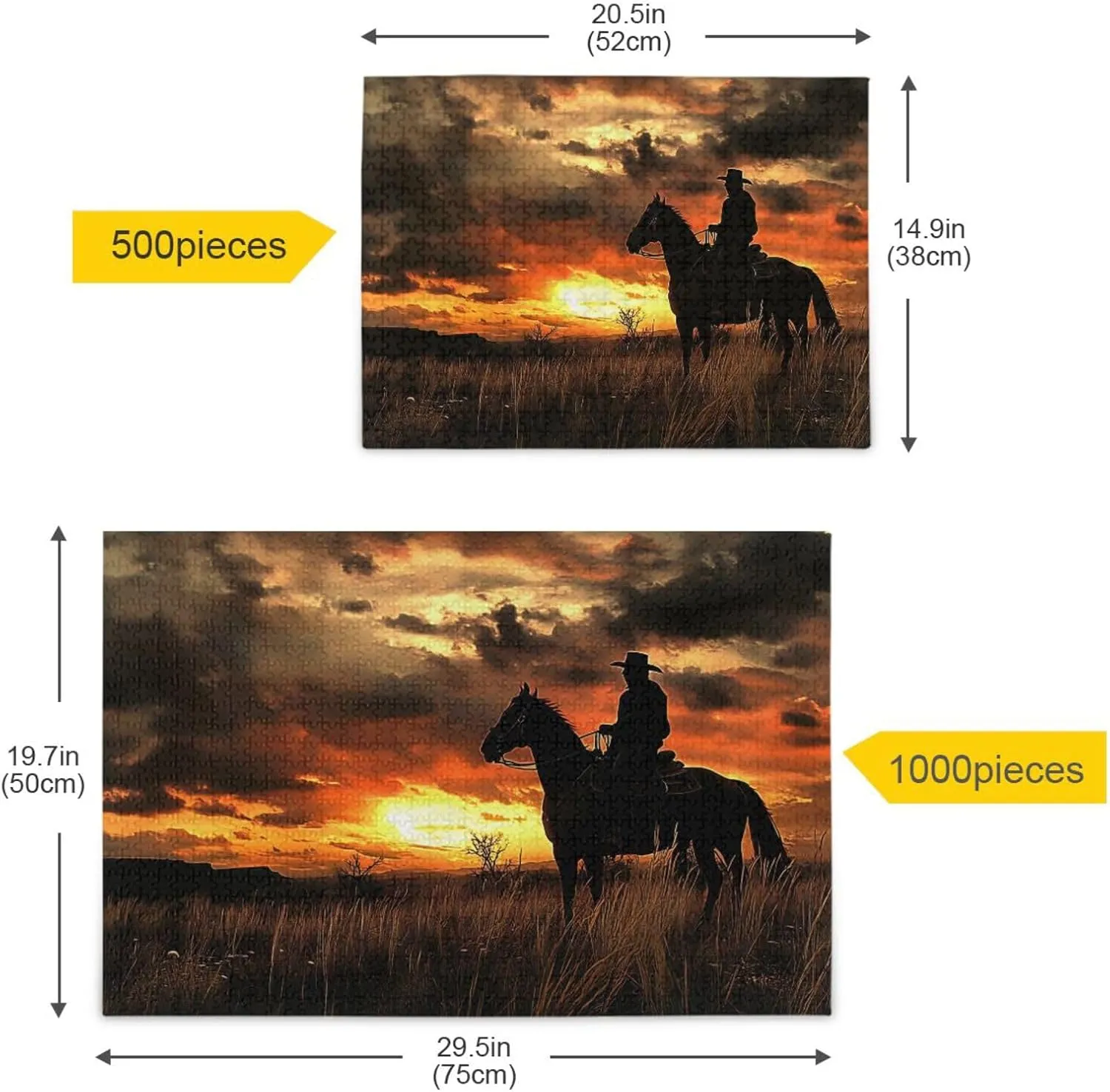 Cowboy Sunset Grassland Jigsaw Puzzle for Adults 1000 Pieces, Impossible Challenging Hard Difficult Puzzles for Adults Jigsaw Puzzles for Party Entertainment Family Games