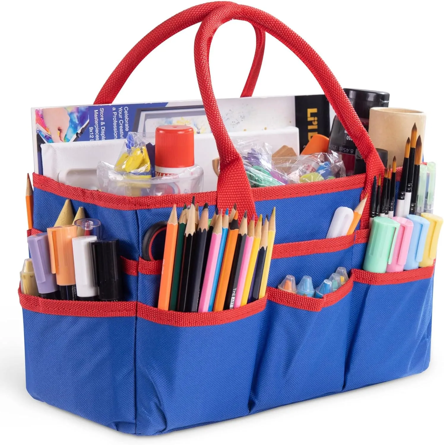Craft and Art Tote - 600D Blue Nylon Fabric Art Sewing Organizer Bag with Pockets, for Craft, Scrapbooking, and Office Supplies Storage(Blue)